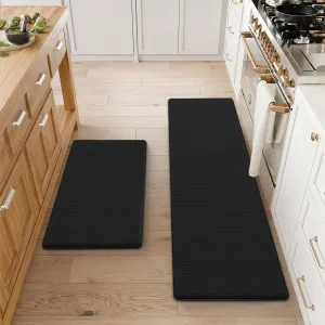 Artnice Kitchen Mats for Floor 2PCS, 0.4inch Stylish Anti Fatigue Mat, Non-Slip Standing Desk Mat, Waterproof Kitchen Rugs Set for Home, Office, Sink, Laundry 17.3"×30" 17.3"×59", Black