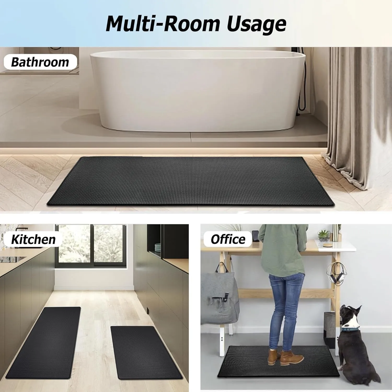 Artnice Kitchen Mats for Floor 2PCS, 0.4inch Stylish Anti Fatigue Mat, Non-Slip Standing Desk Mat, Waterproof Kitchen Rugs Set for Home, Office, Sink, Laundry 17.3"×30" 17.3"×59", Black