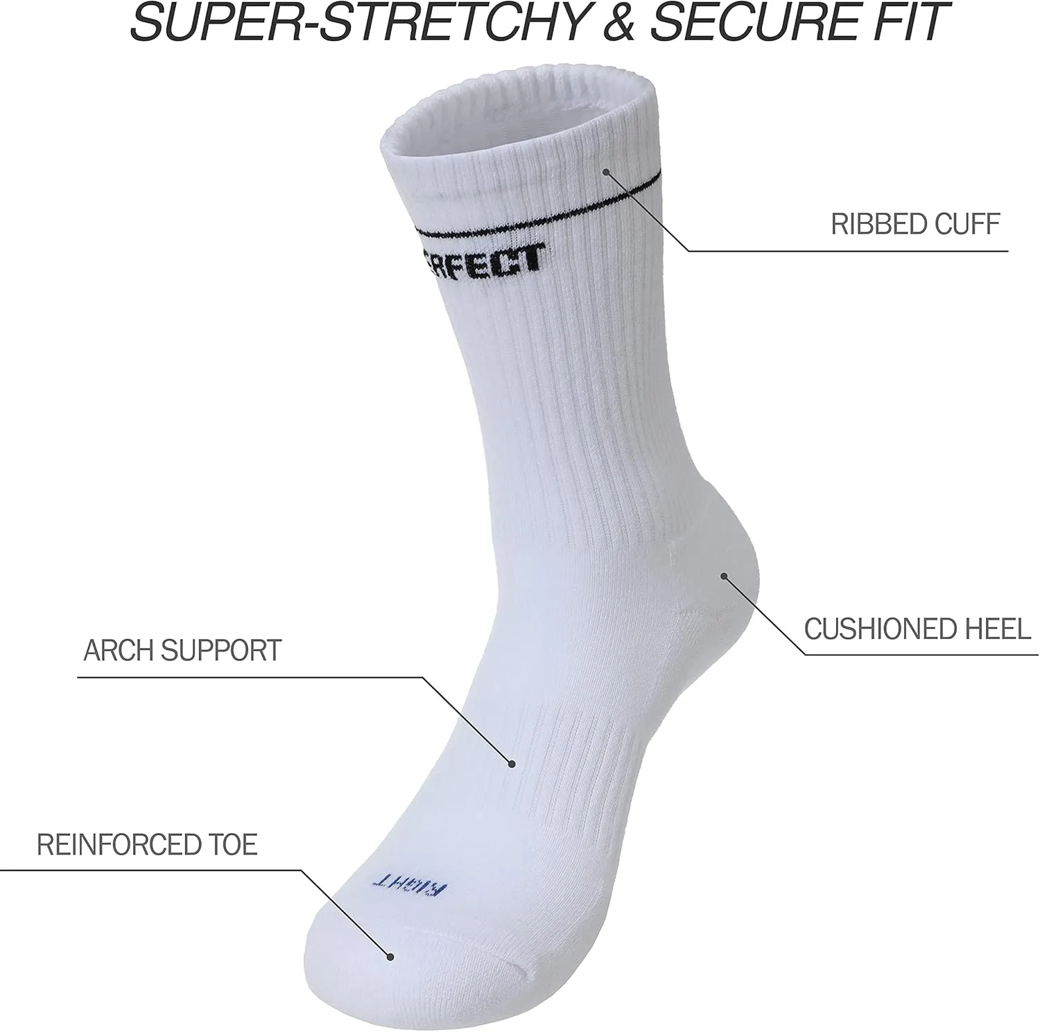 Athletic Cotton Crew Socks with Cushioning & Arch Support for Gym & Sports