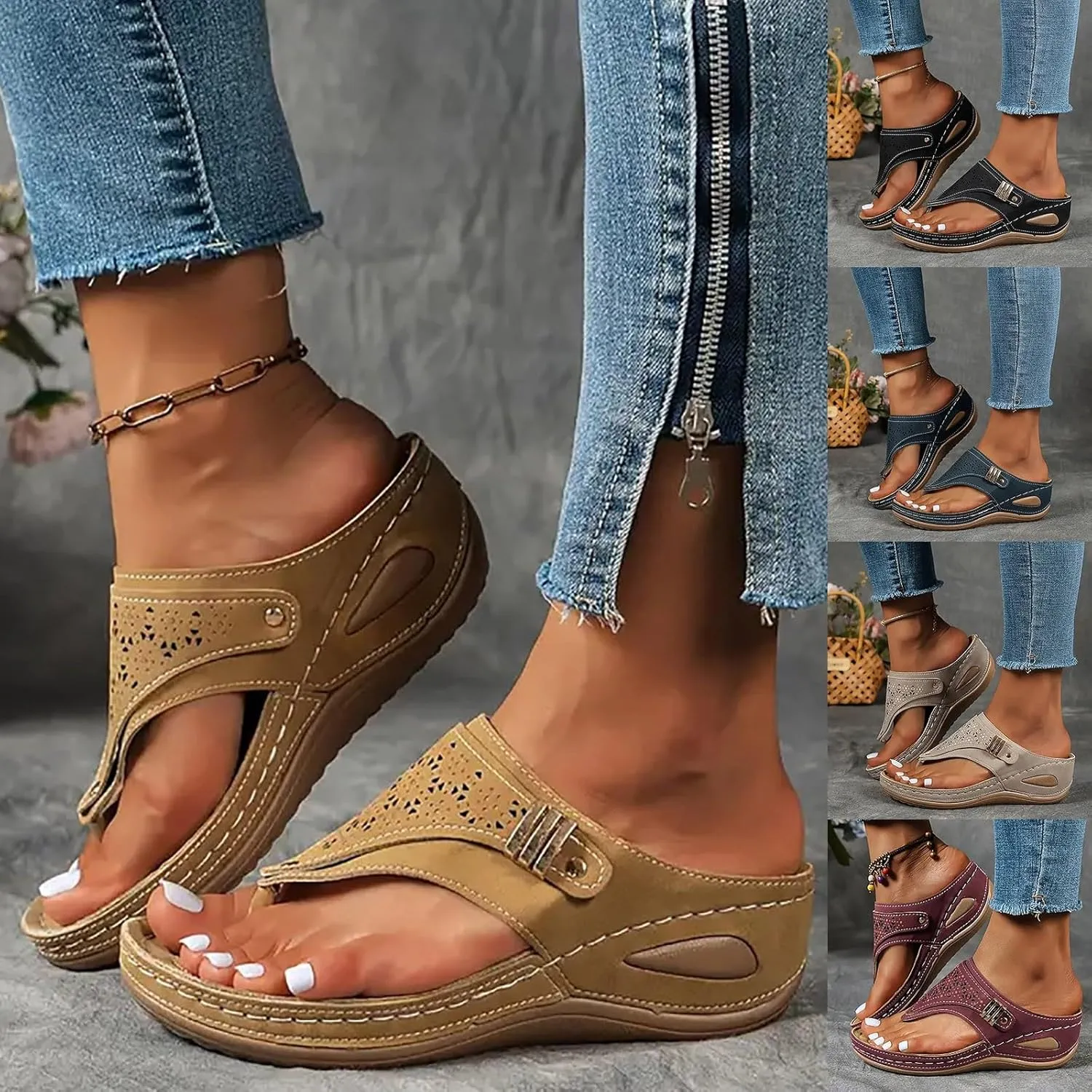 Avylays Orthopedic Sandals for Women,Breathable Mesh Sports Sandals With Non-Slip Sole,Wedge Heel Thick-Soled Sandals
