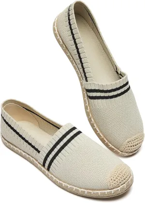 BABUDOG Womens Espadrilles Breathable Flats Shoes Mesh Slip on Loafers Soft White Flats