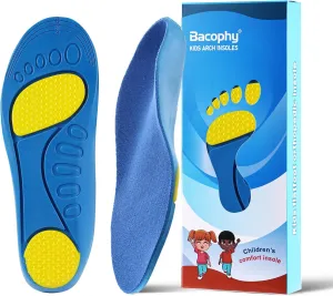 Bacophy Kids Orthotic Arch Support Shoe Insoles, Children Pu Cushioning Inserts, Shock Absorption Velvet Surfaces Deep Heel Cup Inner Sole for Flat Feet, Plantar Fasciitis, Feet Heel Pain Relief Blue