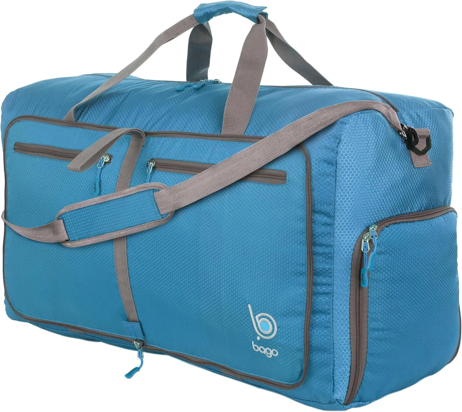 Bago Large Foldable Duffel Bags for Traveling Women & Men - 80L Packable Duffle Bag for Travel with Shoe Compartment - Water Repellant, Heavy Duty, Lightweight Folding & Collapsible (Blue)