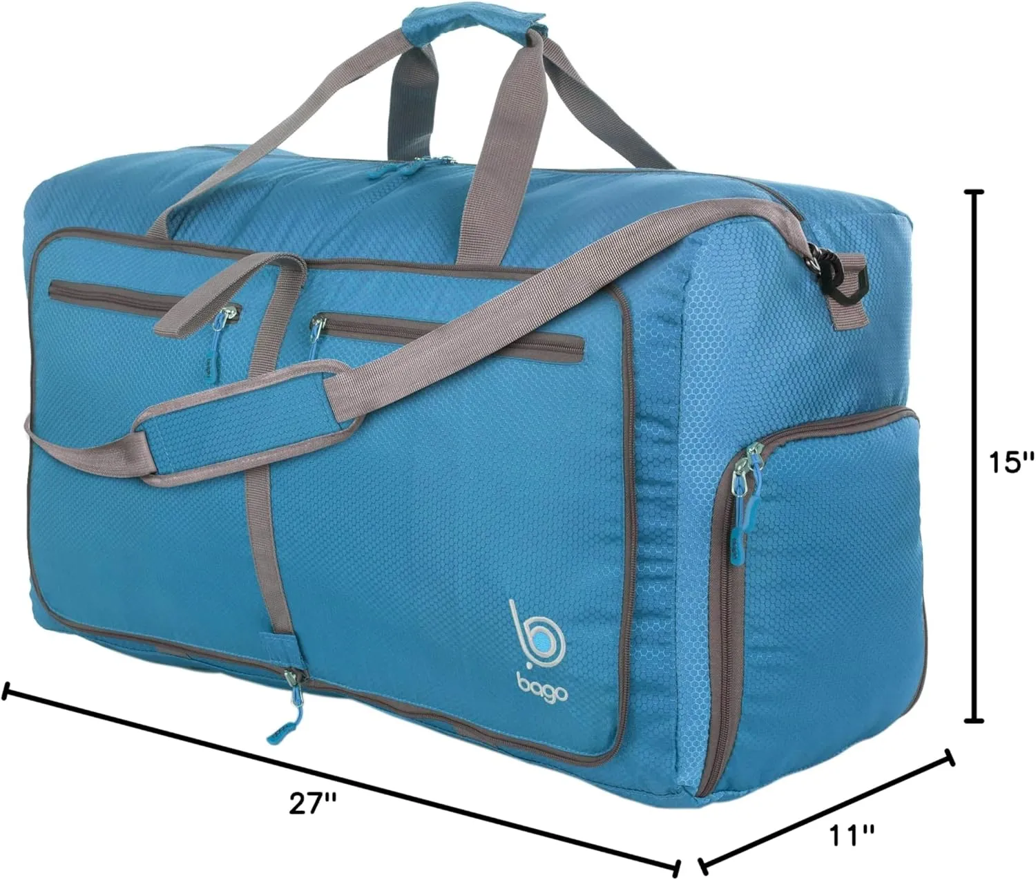 Bago Large Foldable Duffel Bags for Traveling Women & Men - 80L Packable Duffle Bag for Travel with Shoe Compartment - Water Repellant, Heavy Duty, Lightweight Folding & Collapsible (Blue)