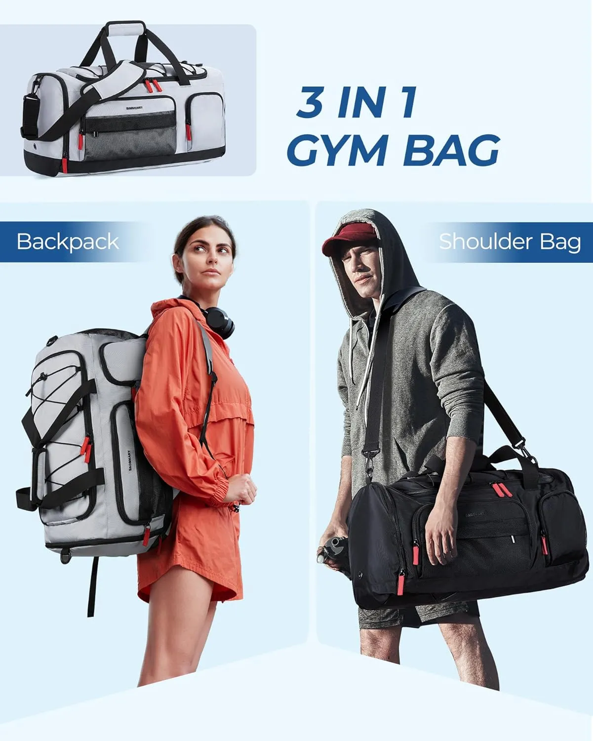 BAGSMART Gym Bag for Women & Men, 35L Sports Travel Duffel Bag with Shoe Laptop Compartment，Anti-Theft Carry On Weekend Bag for Airplane,Workout Overnight Backpack for Hiking,Dark Grey