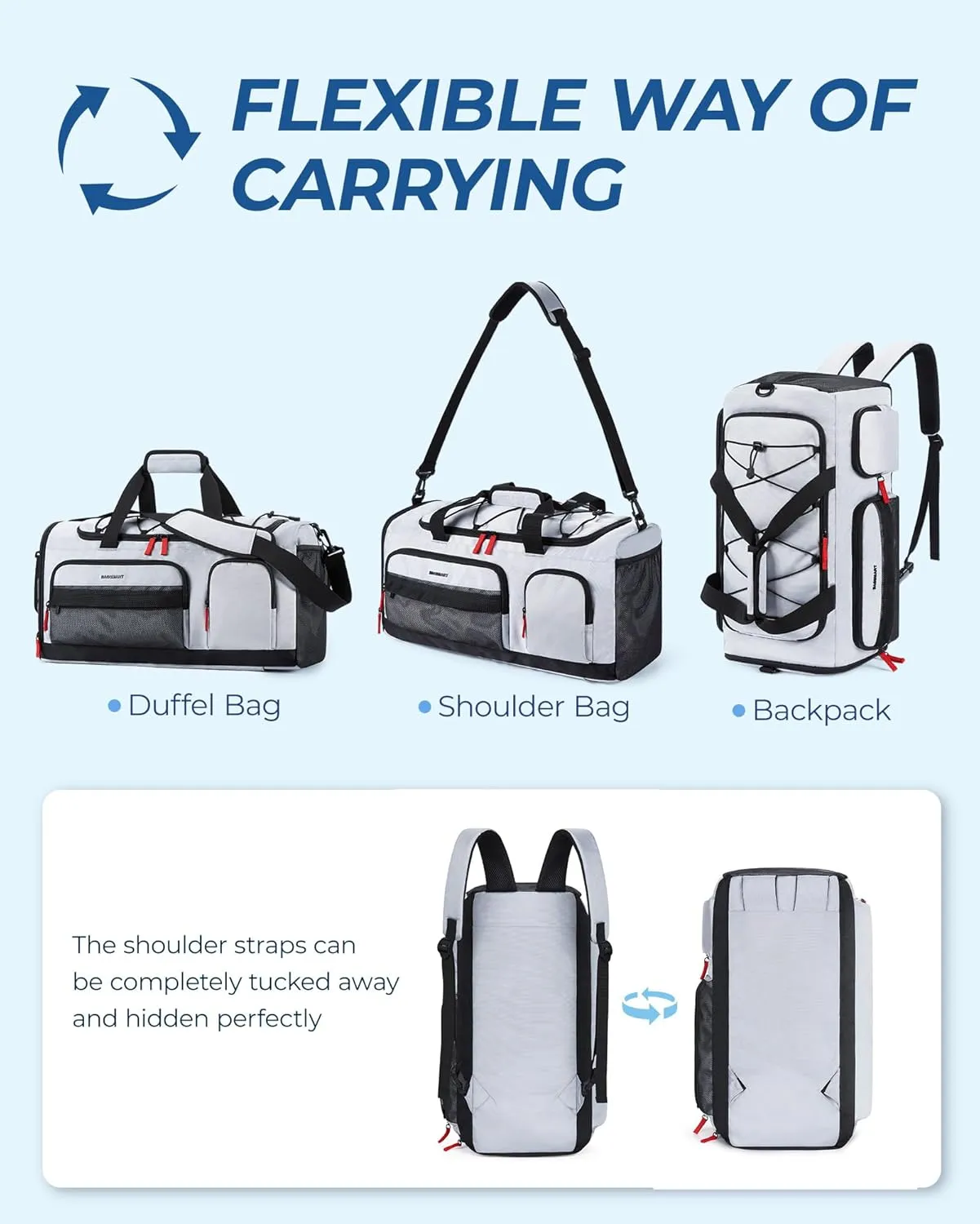 BAGSMART Gym Bag for Women & Men, 35L Sports Travel Duffel Bag with Shoe Laptop Compartment，Anti-Theft Carry On Weekend Bag for Airplane,Workout Overnight Backpack for Hiking,Dark Grey