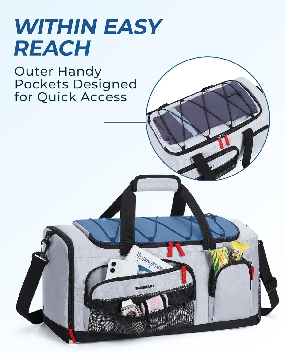 BAGSMART Gym Bag for Women & Men, 35L Sports Travel Duffel Bag with Shoe Laptop Compartment，Anti-Theft Carry On Weekend Bag for Airplane,Workout Overnight Backpack for Hiking,Dark Grey
