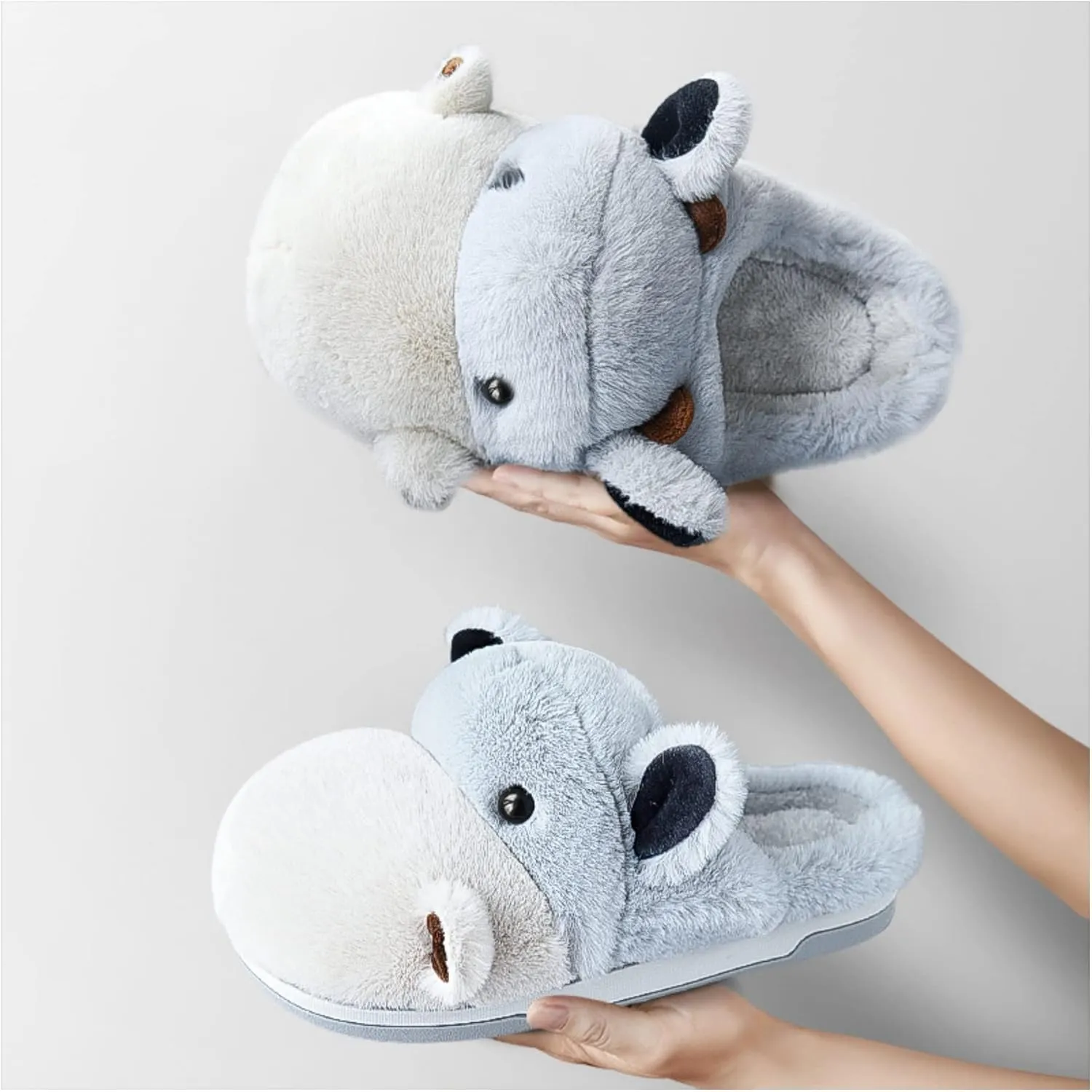 Baiyuruodie Women's cotton slippers, hippopotamus animal slippers, household winter anti-skid slippers, holiday gifts