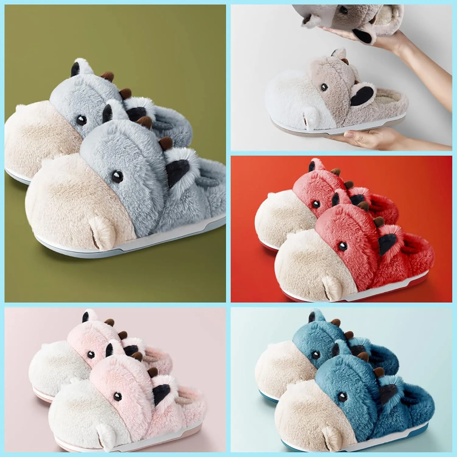 Baiyuruodie Women's cotton slippers, hippopotamus animal slippers, household winter anti-skid slippers, holiday gifts