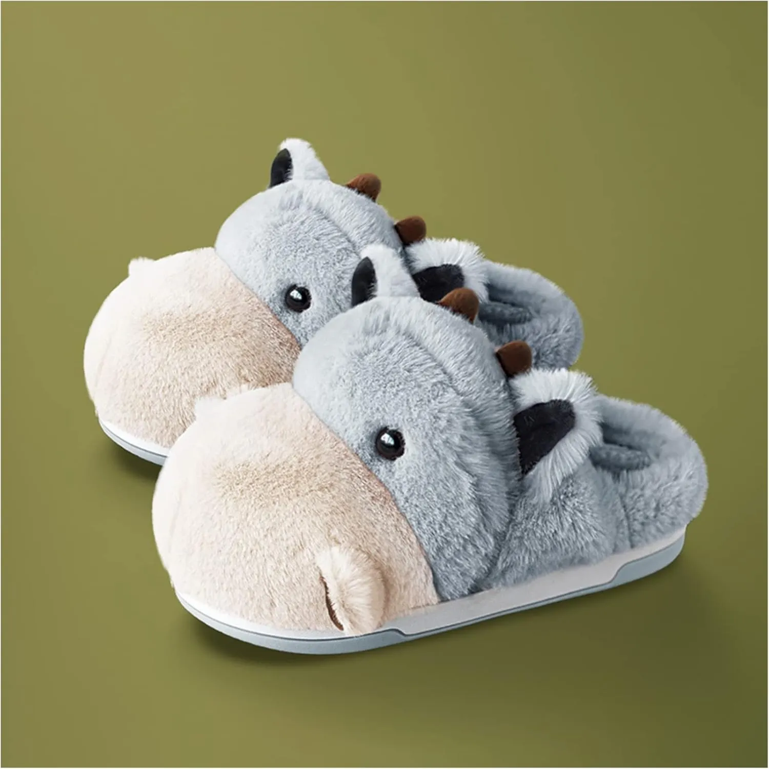 Baiyuruodie Women's cotton slippers, hippopotamus animal slippers, household winter anti-skid slippers, holiday gifts