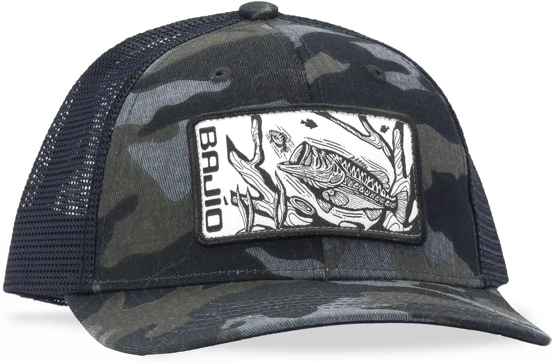 Bajío Flat Brim Fishing Hat – Marine Art Snapback Trucker Cap with Embroidered Ocean Design, Breathable and Coastal-Ready