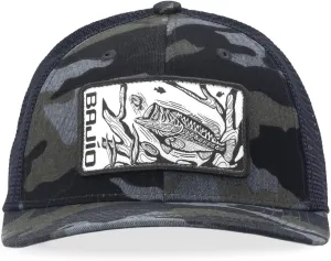 Bajío Flat Brim Fishing Hat – Marine Art Snapback Trucker Cap with Embroidered Ocean Design, Breathable and Coastal-Ready