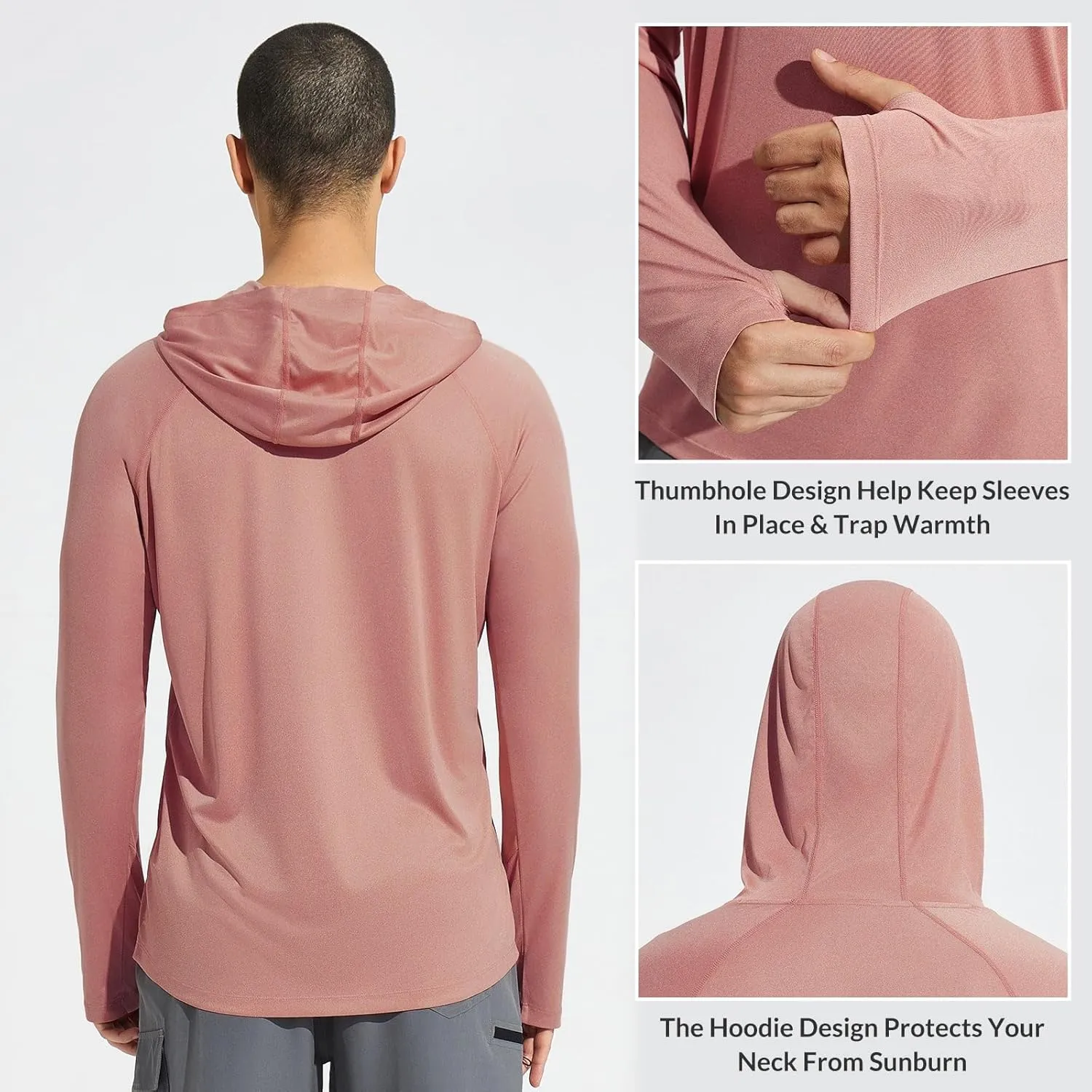 baleaf Men's Sun Protection Hoodie Shirt UPF 50  Long Sleeve UV SPF T-Shirts Rash Guard Fishing Swimming Lightweight