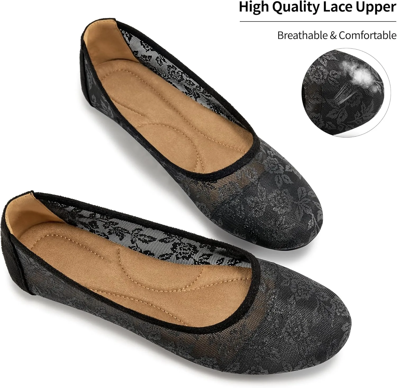 Ballet Flats for Women Shoes: Comfortable Breathable Lace Dressy Flats - Ladies Wedding Flat Casual Work Shoes