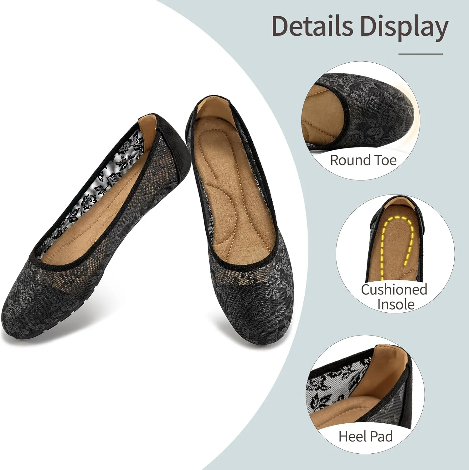 Ballet Flats for Women Shoes: Comfortable Breathable Lace Dressy Flats - Ladies Wedding Flat Casual Work Shoes