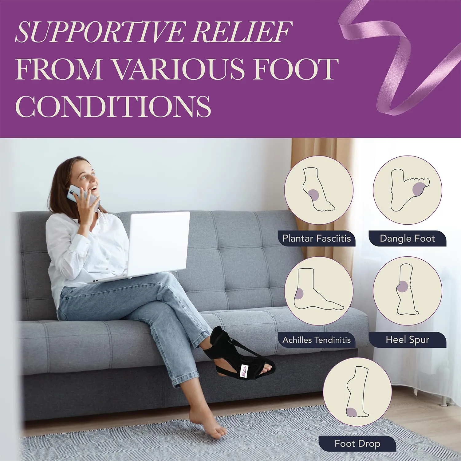 Ballotte Plantar Fasciitis Night Splint, Day & Overnight Cushioned Foot Splint for Heel Pain, Plantar Fasciitis Relief & Better Sleep, Adjustable Planters Facetious Relief Brace for Men & Women (BLK)