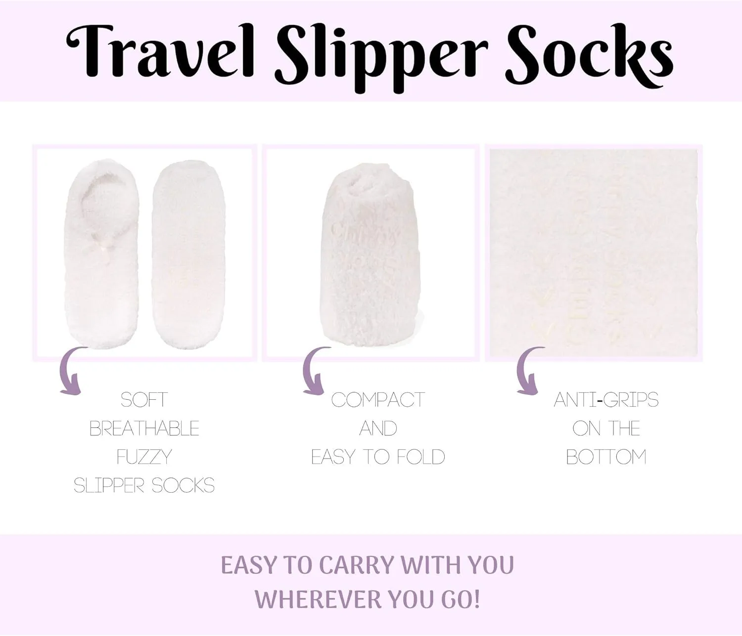 BambooMN Women's Soft Breathable Fuzzy Cozy Footies Travel Home Socks with Non-Skid Bottom