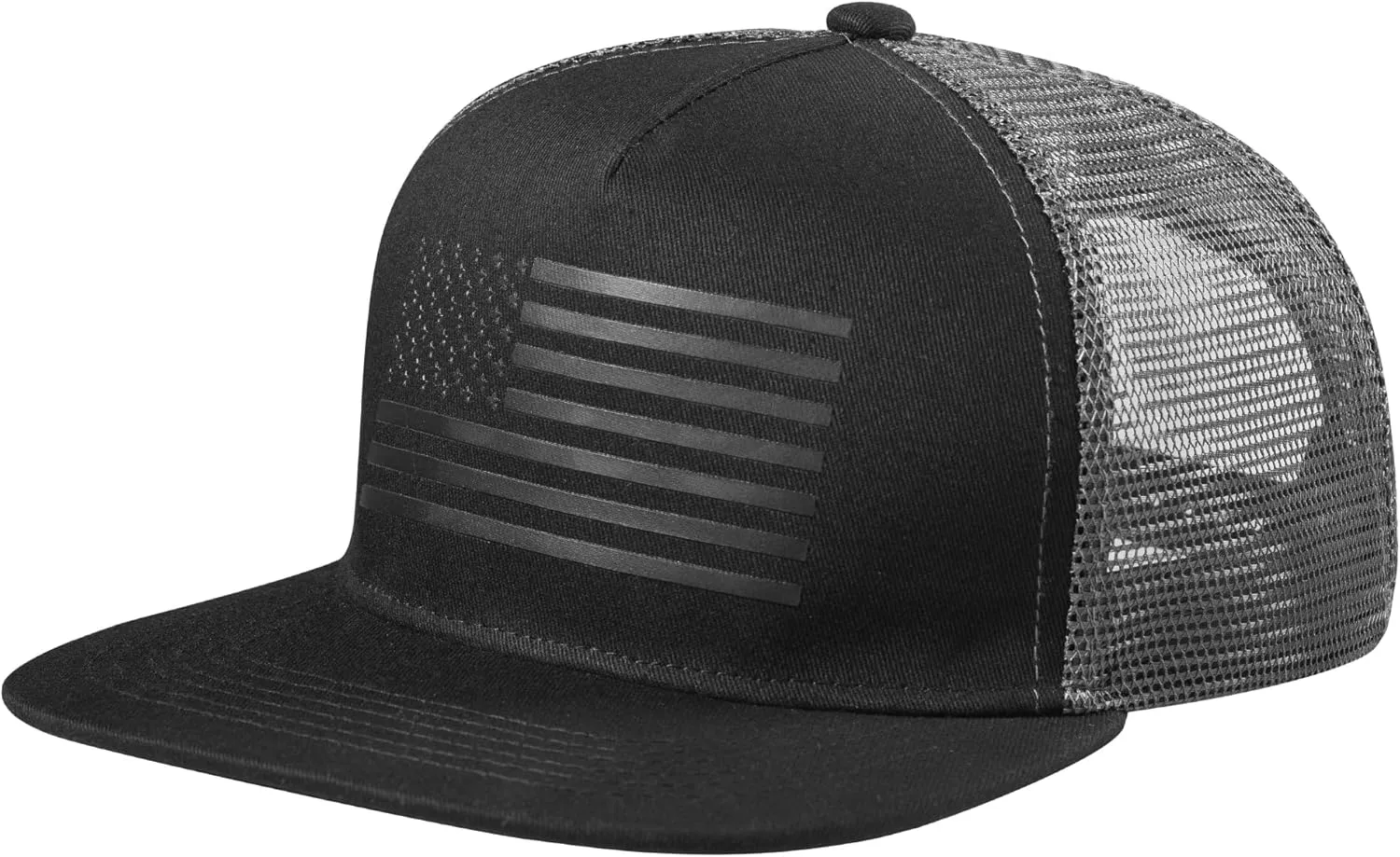 Baseball Cap, Snapback Trucker Hat for Men & Women with American Flag and Adjustable, Breathable Mesh, Flat Bill Hats