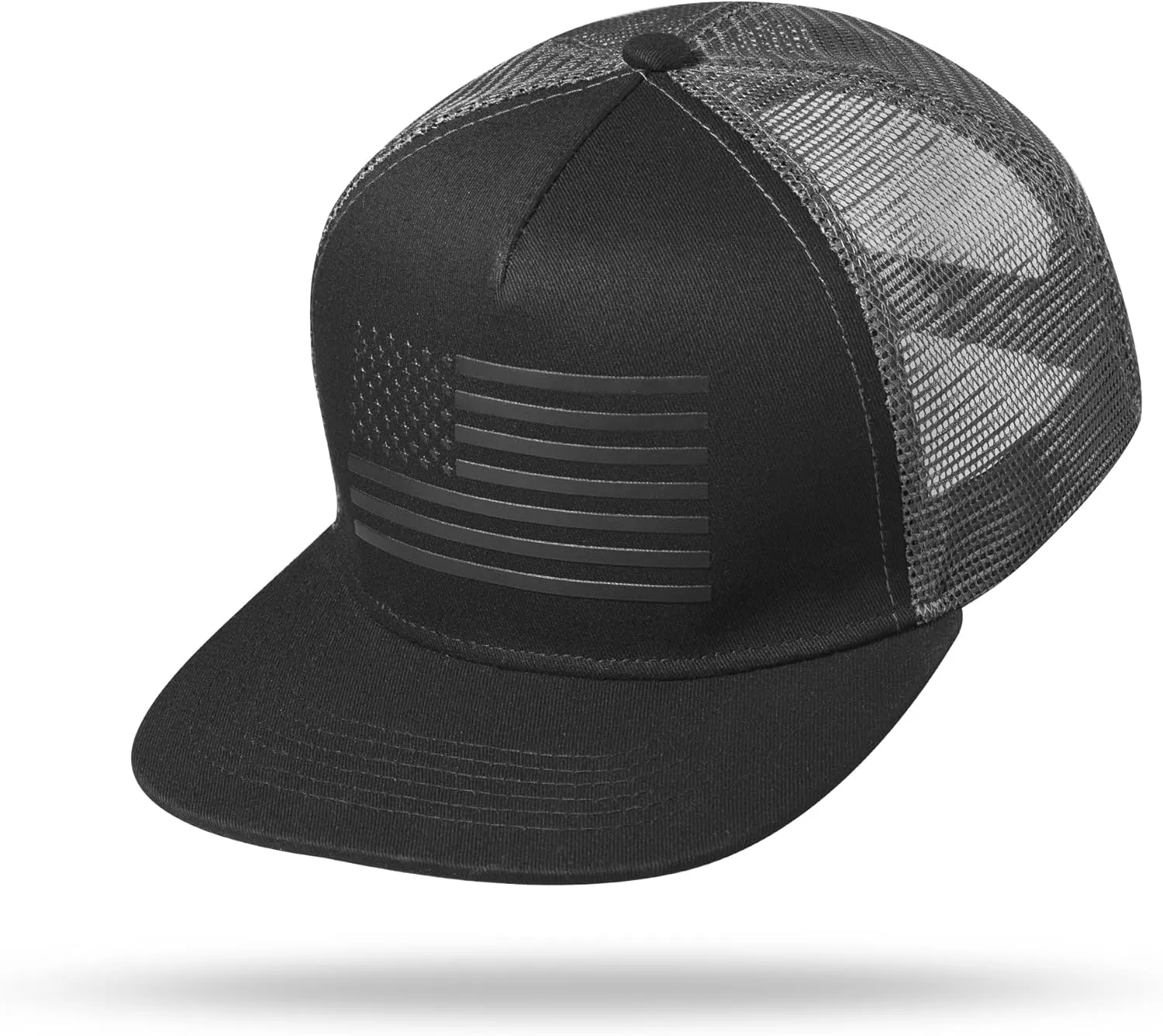 Baseball Cap, Snapback Trucker Hat for Men & Women with American Flag and Adjustable, Breathable Mesh, Flat Bill Hats