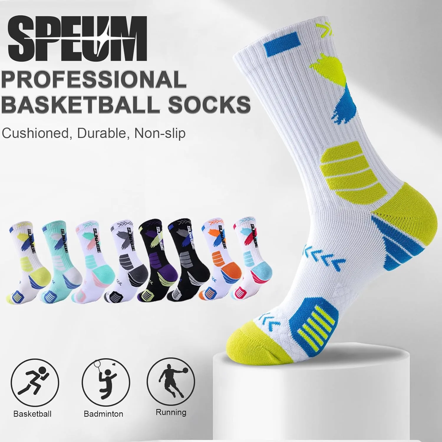 Basketball Socks for Men,Performance Cushioned Men's Athletic Crew Socks with Arch Compression for Basketball Sports
