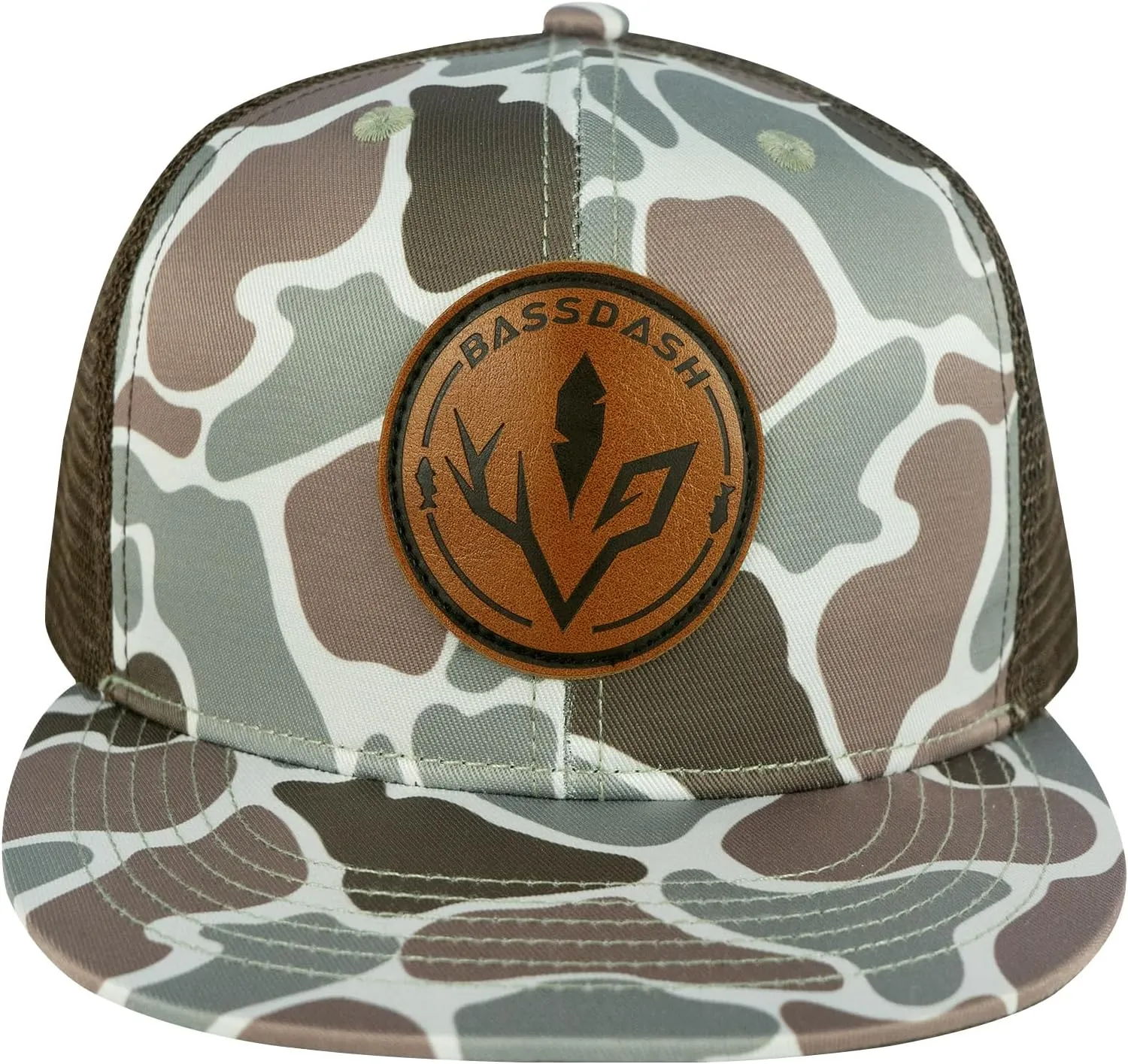 BASSDASH Flat Brim Trucker Cap Adjustable Snapback Hat Mesh Back for Men Women
