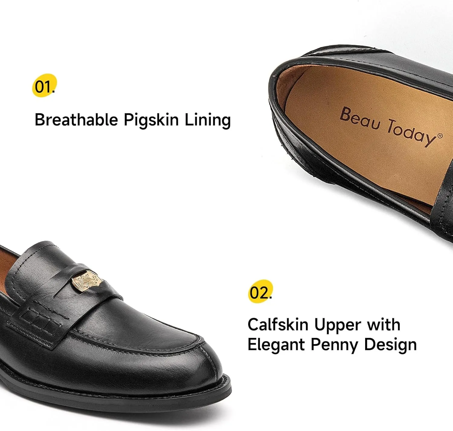 BEAU TODAY Flat Loafers for Women, Women’s Leather Penny Loafers, Slip-on Flats for Women, Comfortable Dressy Business Casual Office Non-Slip Round Toe Loafers