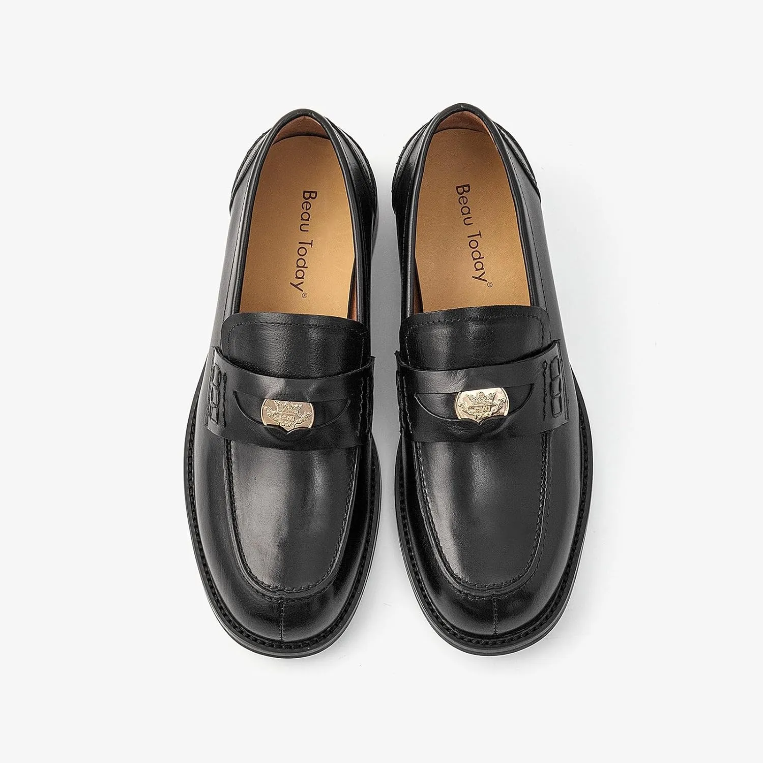 BEAU TODAY Flat Loafers for Women, Women’s Leather Penny Loafers, Slip-on Flats for Women, Comfortable Dressy Business Casual Office Non-Slip Round Toe Loafers