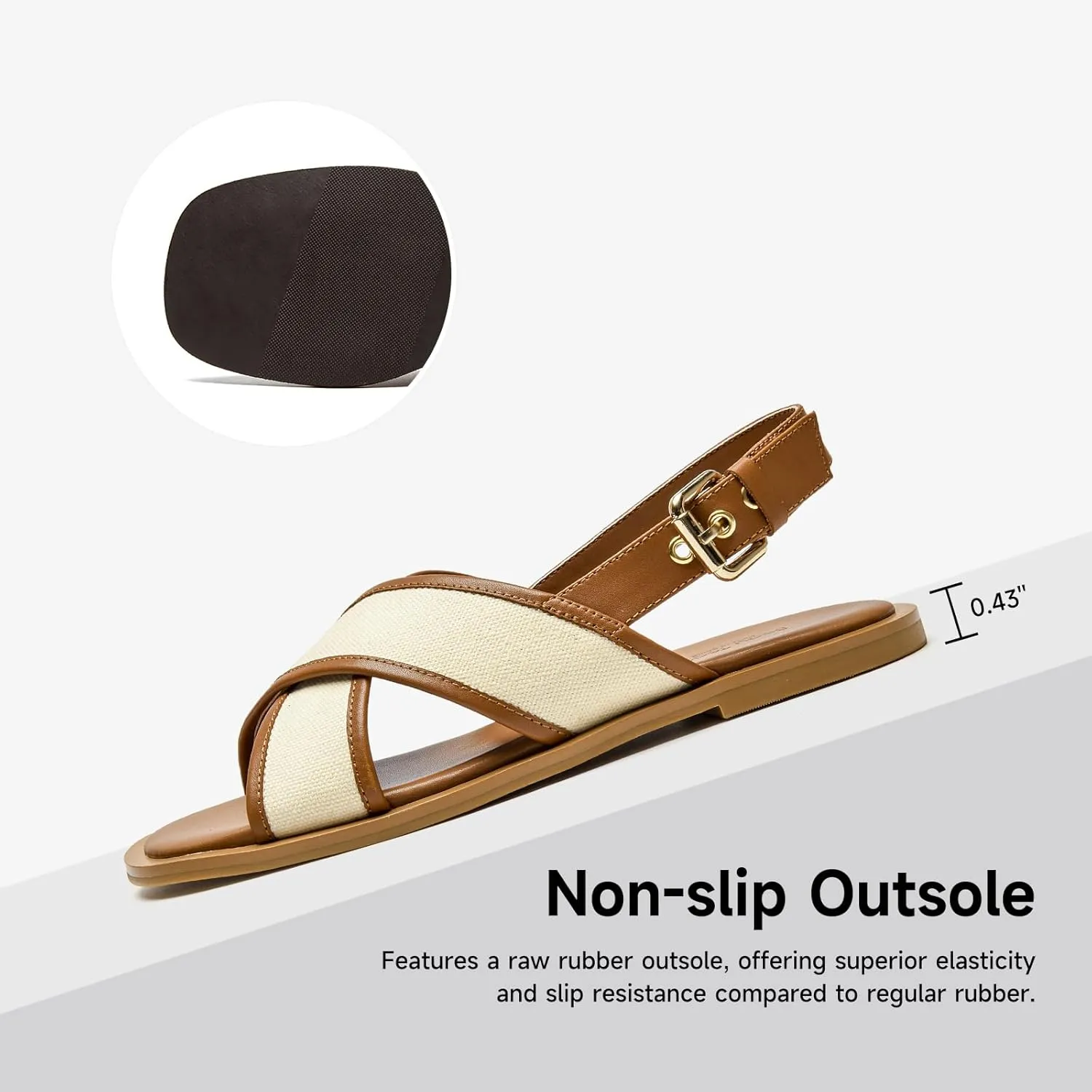 BEAU TODAY Flat Sandals for Women, Women’s Leather Sandals with Back Strap, Open Toe Summer Shoes Buckle Comfortable Dress Sandals Shoes for Women