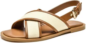 BEAU TODAY Flat Sandals for Women, Women’s Leather Sandals with Back Strap, Open Toe Summer Shoes Buckle Comfortable Dress Sandals Shoes for Women