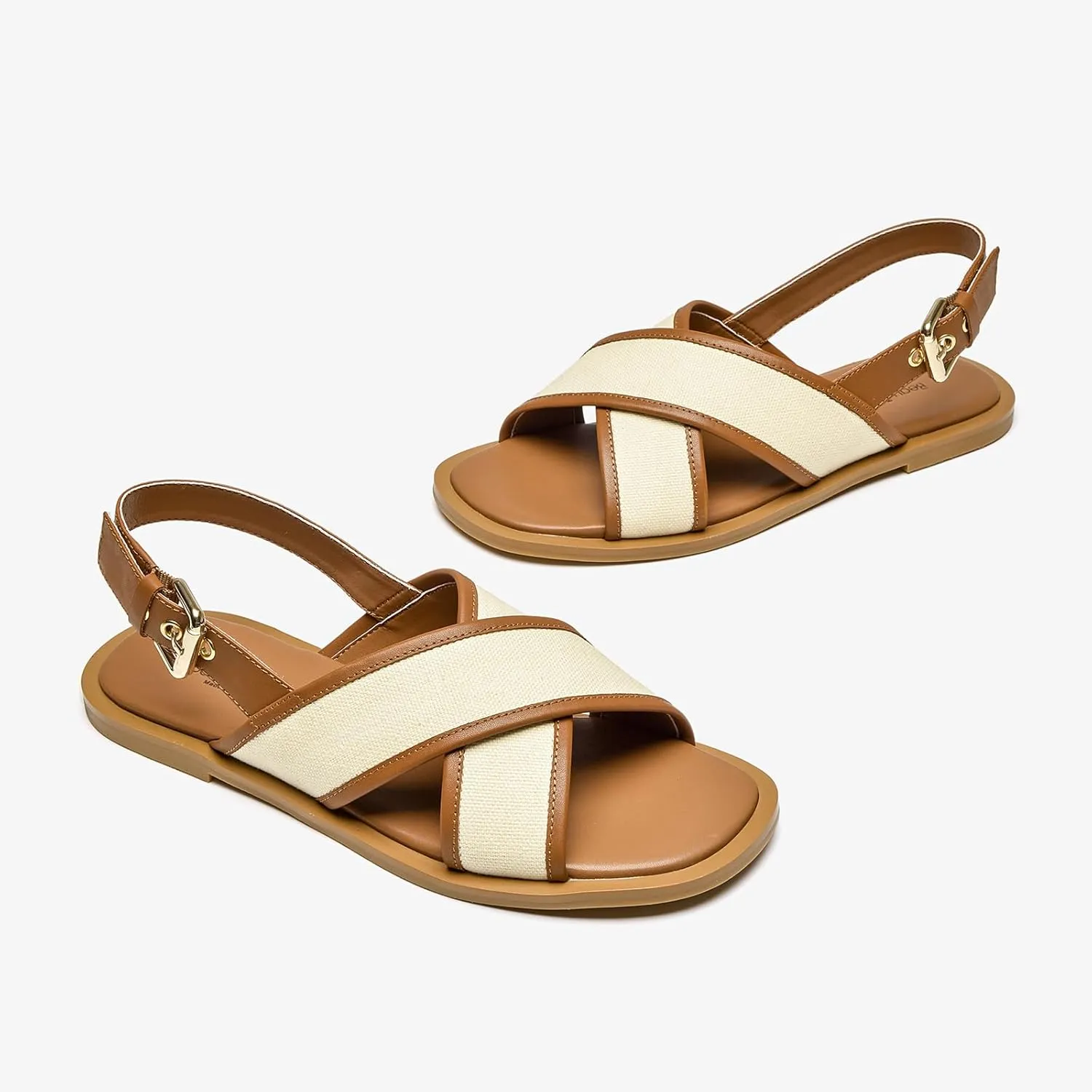 BEAU TODAY Flat Sandals for Women, Women’s Leather Sandals with Back Strap, Open Toe Summer Shoes Buckle Comfortable Dress Sandals Shoes for Women