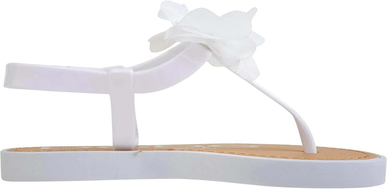bebe Girls' Sandals - Open Toe Summer Flat Dress Shoes Snap Buckle Sandals with Chiffon Flower Design and Cushioned Sole