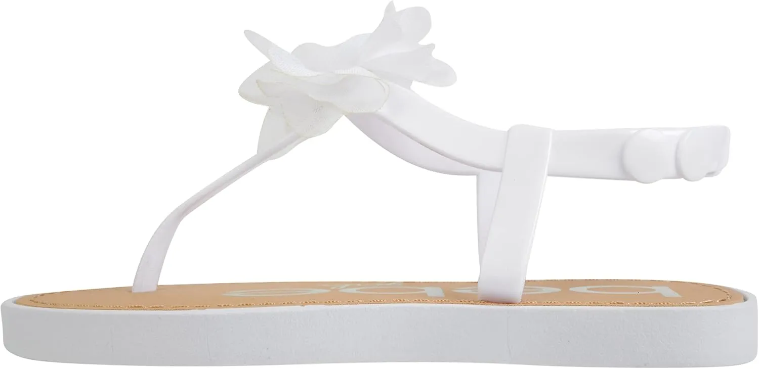 bebe Girls' Sandals - Open Toe Summer Flat Dress Shoes Snap Buckle Sandals with Chiffon Flower Design and Cushioned Sole