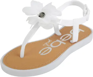 bebe Girls' Sandals - Open Toe Summer Flat Dress Shoes Snap Buckle Sandals with Chiffon Flower Design and Cushioned Sole