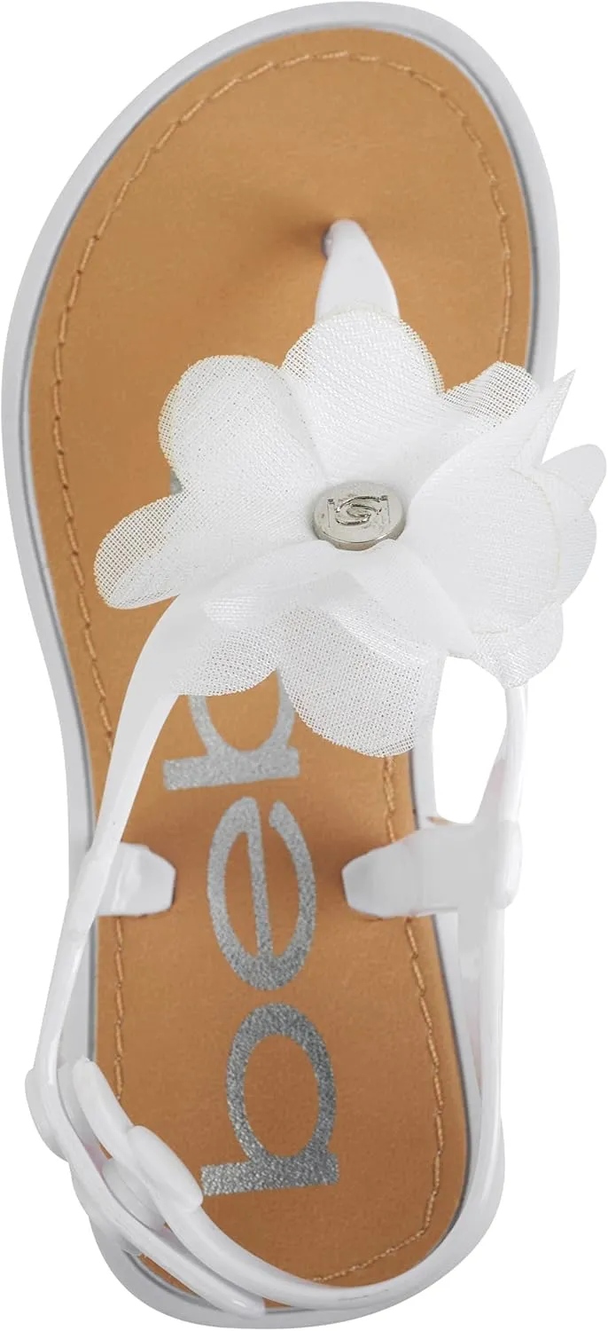 bebe Girls' Sandals - Open Toe Summer Flat Dress Shoes Snap Buckle Sandals with Chiffon Flower Design and Cushioned Sole