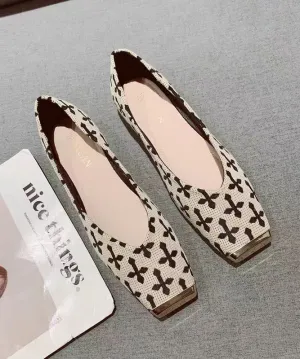 Beige Print Flat Feet Shoes Cotton Fabric 2025 New