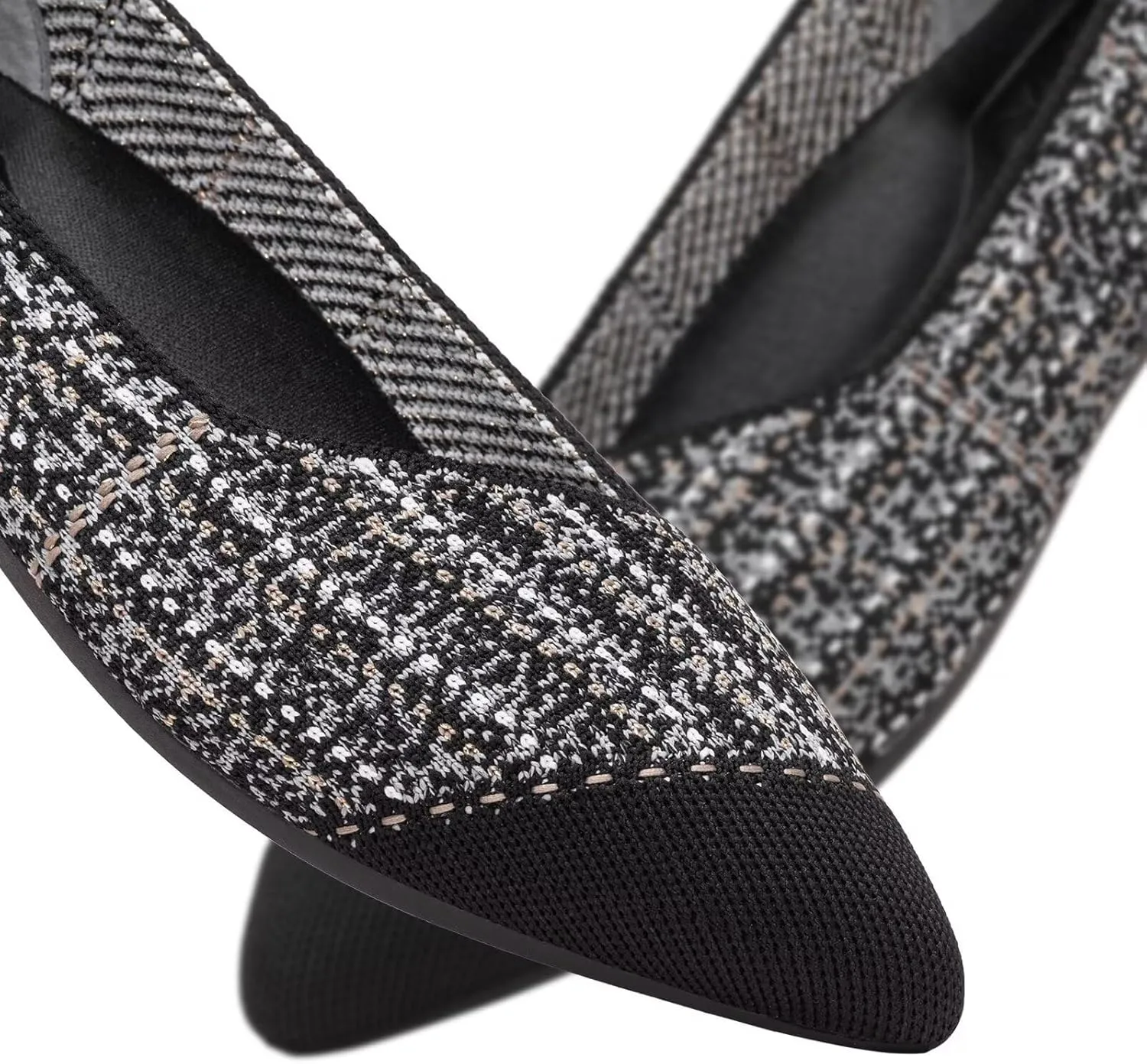 BEJINASH Women's Flat Shoes Black Pointed Toe Dress Shoes Knit Slip On Shoes Comfortable Walking Shoes for Woman Lightweight