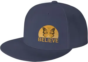 Believe Appendix Cancer Awareness Amber Ribbon Fashion Flat Cap Adujstable Men Women Baseball Caps Outdoor Navy Blue
