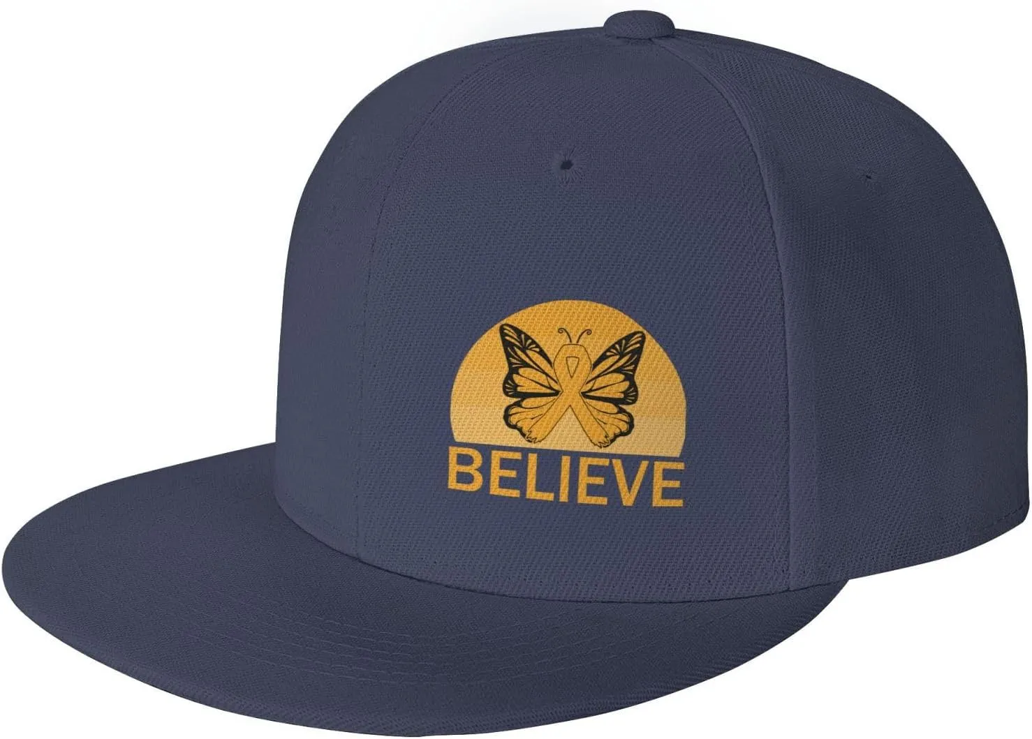 Believe Appendix Cancer Awareness Amber Ribbon Fashion Flat Cap Adujstable Men Women Baseball Caps Outdoor Navy Blue
