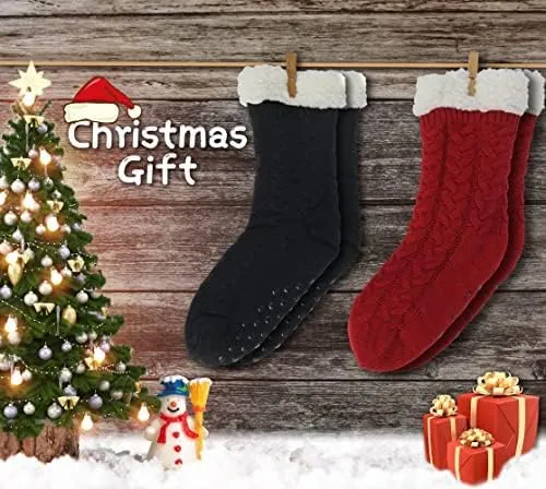 BenSorts Women Winter Thick Slipper Socks with Grippers Non Slip Warm Fuzzy Socks Christmas Gifts
