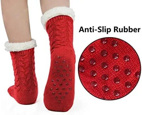 BenSorts Women Winter Thick Slipper Socks with Grippers Non Slip Warm Fuzzy Socks Christmas Gifts