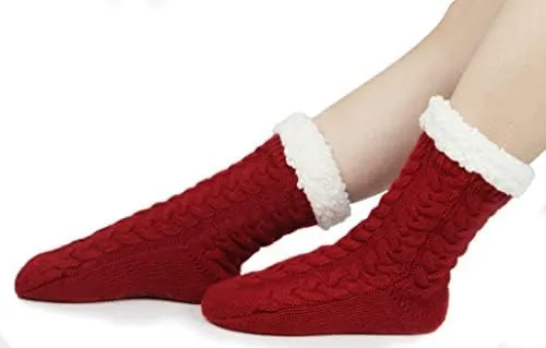 BenSorts Women Winter Thick Slipper Socks with Grippers Non Slip Warm Fuzzy Socks Christmas Gifts