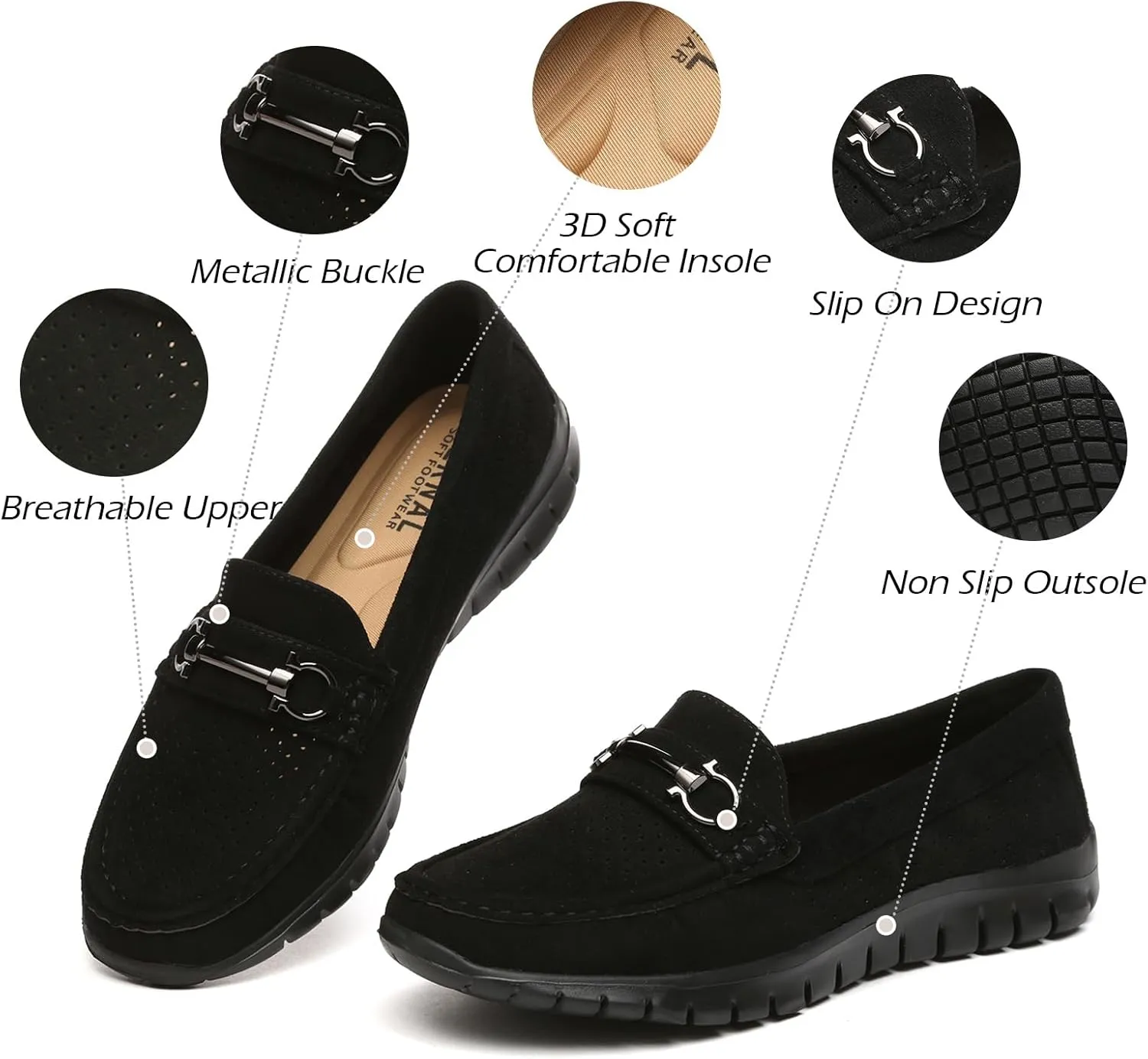 Bernal Loafers for Women Casual Moccasins Women's Comfortable & Lightweight Breathable Slip on Flat Shoes