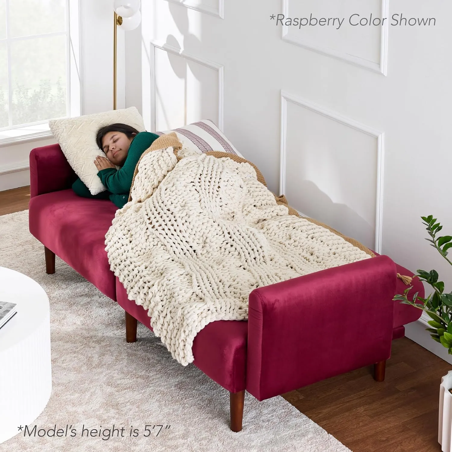 Best Choice Products 77" Mid Century Modern Velvet Loveseat Sofa, Couch, Convertible Sofa Sleeper Bed w/Real Wood, Removable Armrest - Navy Blue