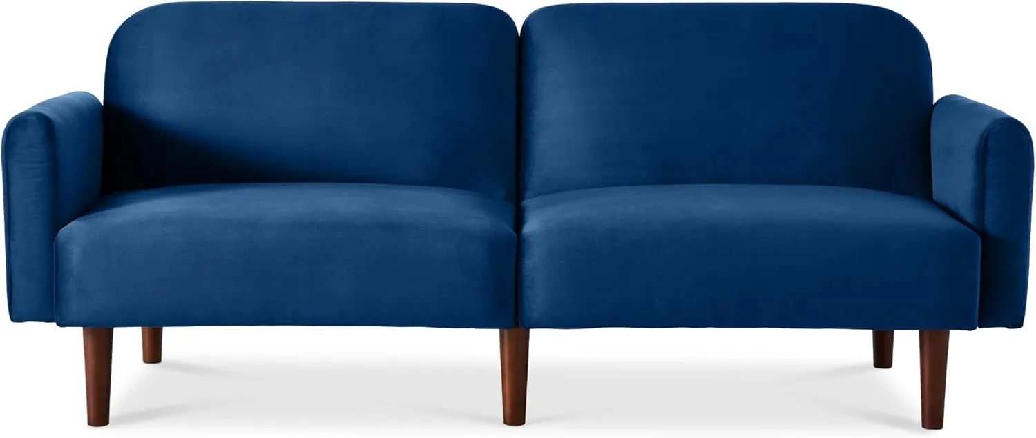 Best Choice Products 77" Mid Century Modern Velvet Loveseat Sofa, Couch, Convertible Sofa Sleeper Bed w/Real Wood, Removable Armrest - Navy Blue