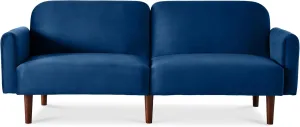 Best Choice Products 77" Mid Century Modern Velvet Loveseat Sofa, Couch, Convertible Sofa Sleeper Bed w/Real Wood, Removable Armrest - Navy Blue