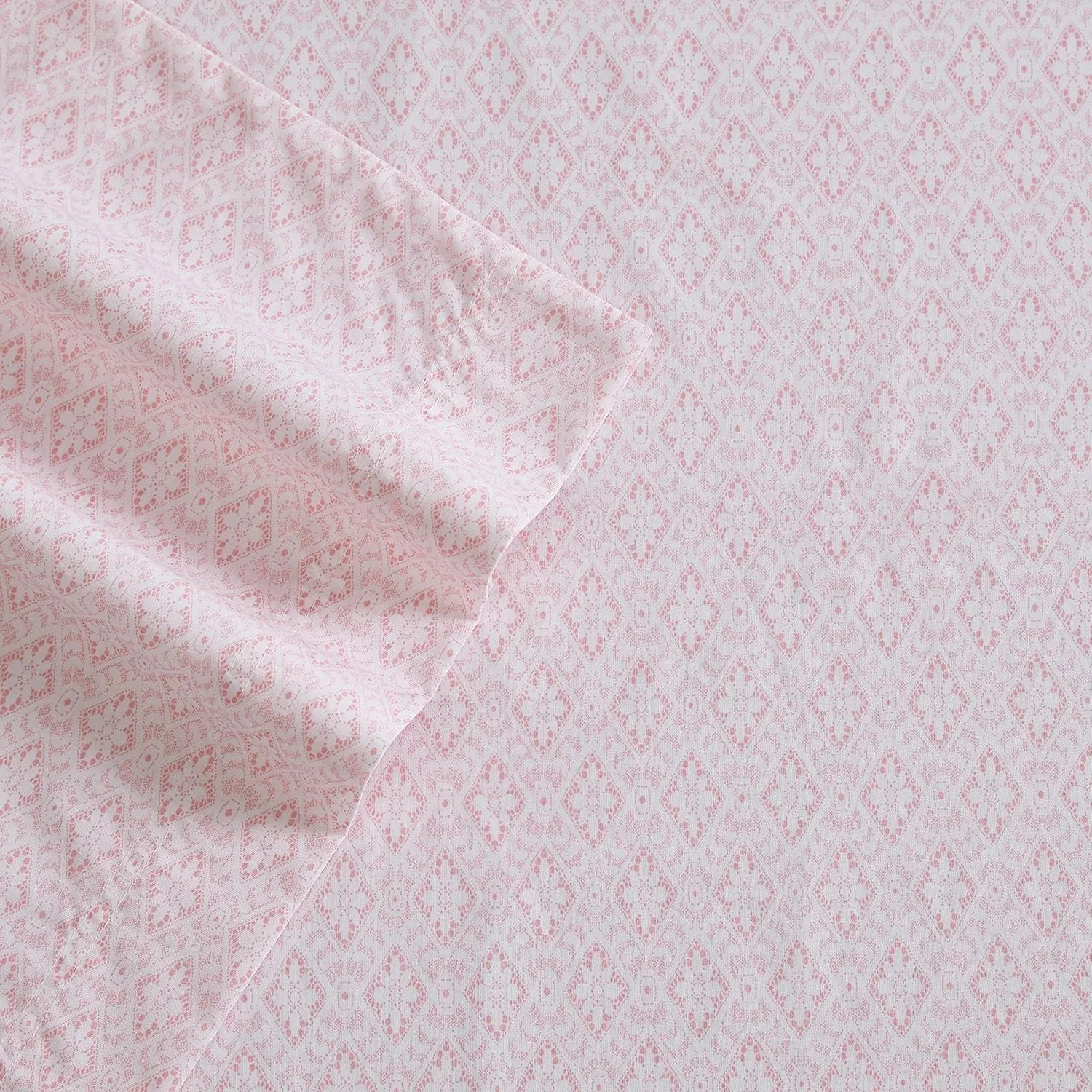 Betsey Johnson- Queen Bed Sheets, Cotton Percale Bedding Set, Crisp & Cool, Lightweight & Breathable (Diamond Lace Pink, Queen)