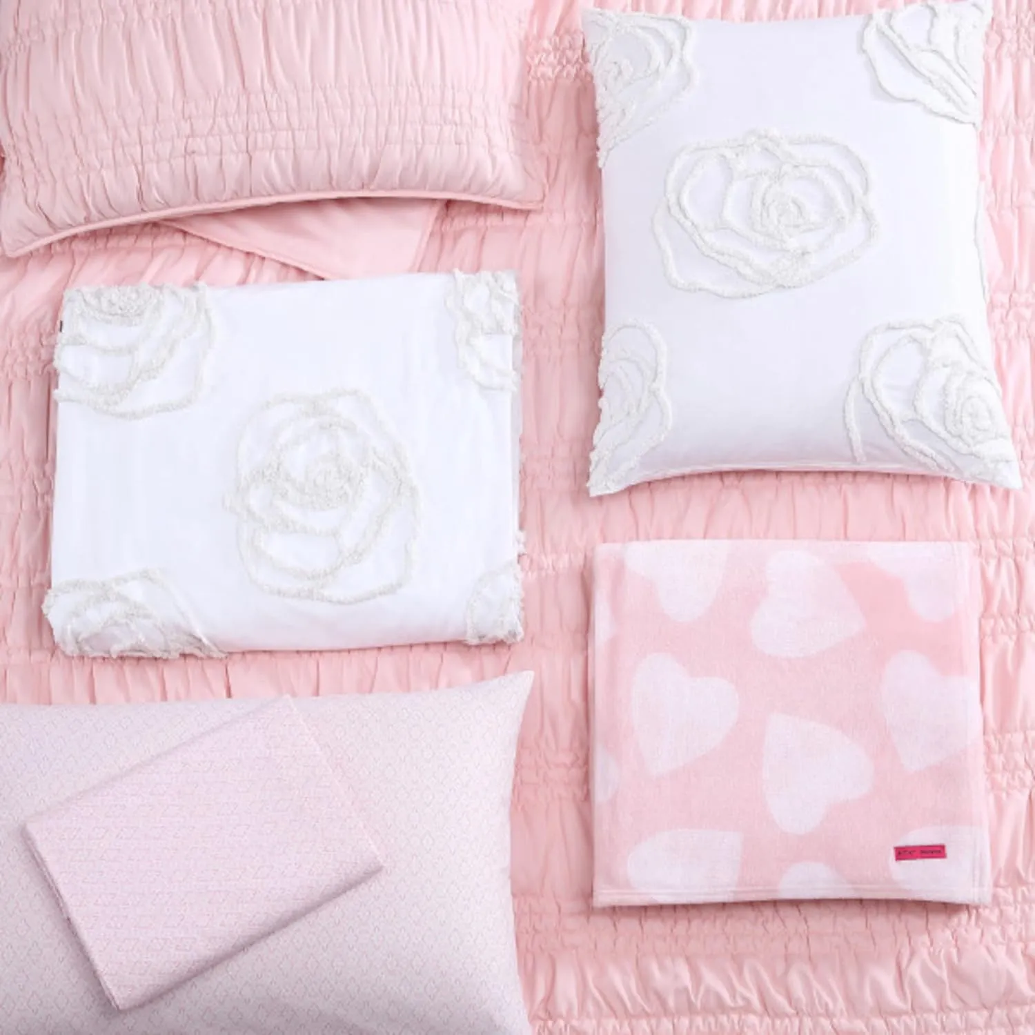 Betsey Johnson- Queen Bed Sheets, Cotton Percale Bedding Set, Crisp & Cool, Lightweight & Breathable (Diamond Lace Pink, Queen)