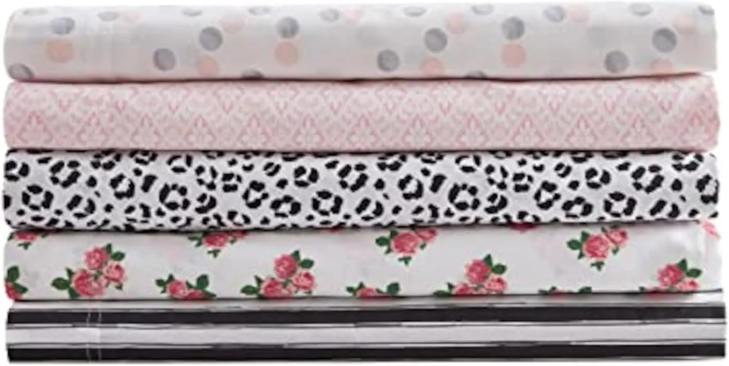 Betsey Johnson- Queen Bed Sheets, Cotton Percale Bedding Set, Crisp & Cool, Lightweight & Breathable (Diamond Lace Pink, Queen)
