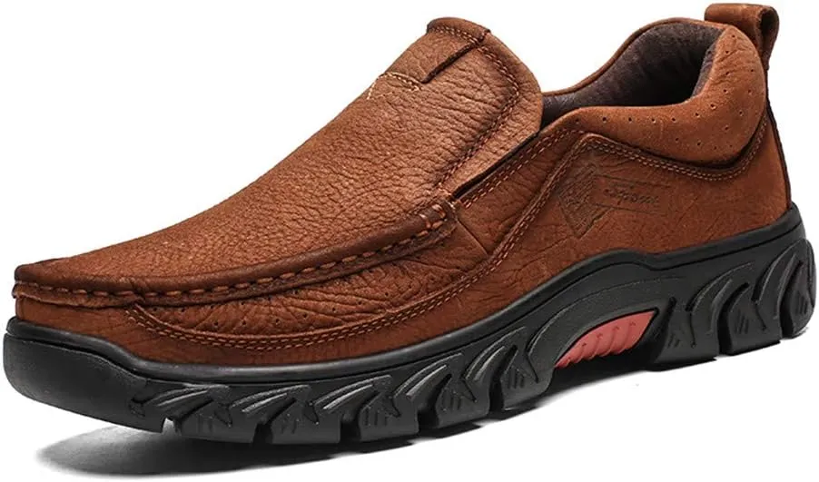 BIFINI Men's Slip-on Outdoor Walking Shoes Adventure Leather Hiking Moc Moccasin