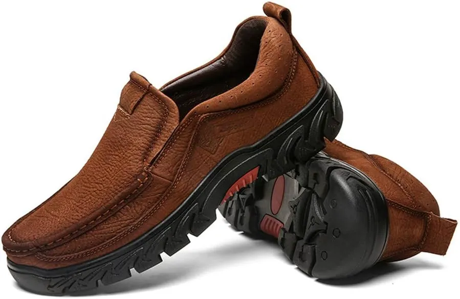 BIFINI Men's Slip-on Outdoor Walking Shoes Adventure Leather Hiking Moc Moccasin